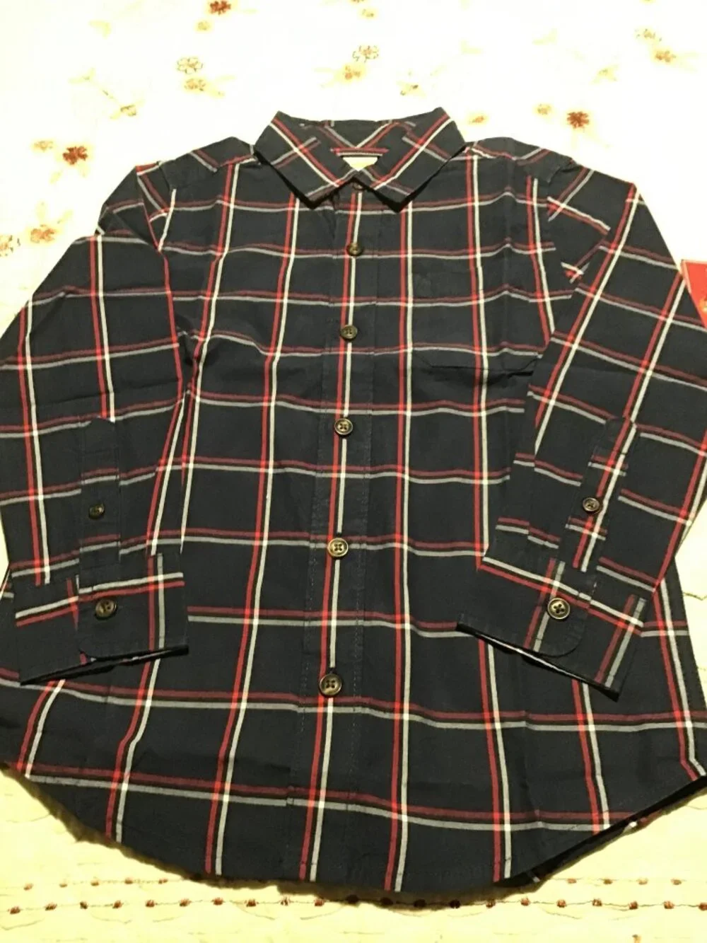 NWT Boy's Size 6 Gymboree Navy Plaid Button Down Long Sleeve Shirt
